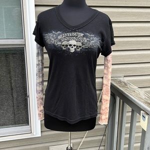 Ladies Harley Davidson Top,sheer skull sleeves XL